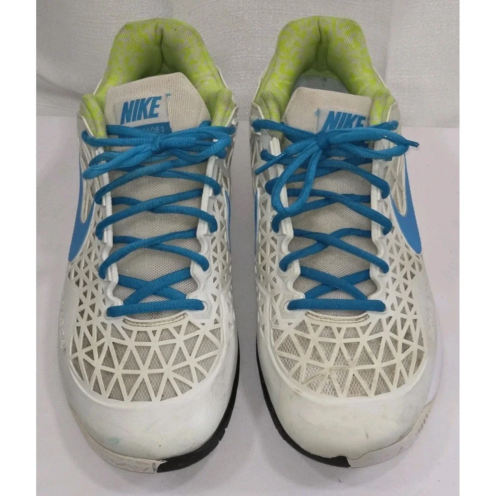 Nike Zoom Cage 2  Athletic Tennis‎ Shoes White Volt Blue 705247-147 Mens Size 9